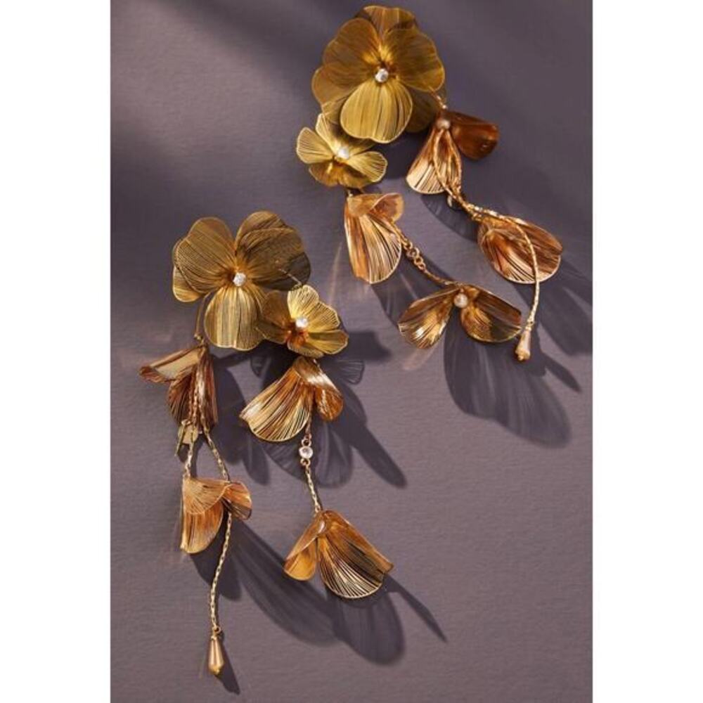 Gold tone flower drop earrings
